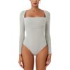 imageREORIA Womens Long Sleeve Square Neck Double Layer Sexy Bodysuit 2025 FallWinter Designer CollectionGrey