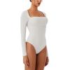 imageREORIA Womens Long Sleeve Square Neck Double Layer Sexy Bodysuit 2025 FallWinter Designer CollectionOffwhite