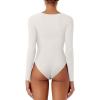 imageREORIA Womens Long Sleeve Square Neck Double Layer Sexy Bodysuit 2025 FallWinter Designer CollectionOffwhite