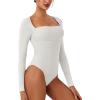 imageREORIA Womens Long Sleeve Square Neck Double Layer Sexy Bodysuit 2025 FallWinter Designer CollectionOffwhite