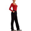 imageREORIA Womens Long Sleeve Square Neck Double Layer Sexy Bodysuit 2025 FallWinter Designer CollectionRed