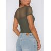 imageREORIA Womens Sexy Square Neck Short Sleeve Sheer Mesh Double Lined Slimming 2024 Trendy Going Out Bodysuits TopsGrey Green