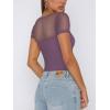 imageREORIA Womens Sexy Square Neck Short Sleeve Sheer Mesh Double Lined Slimming 2024 Trendy Going Out Bodysuits TopsPurple