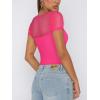 imageREORIA Womens Sexy Square Neck Short Sleeve Sheer Mesh Double Lined Slimming 2024 Trendy Going Out Bodysuits TopsRose