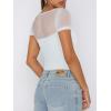 imageREORIA Womens Sexy Square Neck Short Sleeve Sheer Mesh Double Lined Slimming 2024 Trendy Going Out Bodysuits TopsWhite