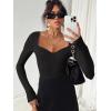 imageREORIA Womens Trendy Sexy Sweetheart Neck Double Lined Layering Long Sleeve Body suit Going Out Bodysuits TopsBlack