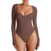 imageREORIA Womens Trendy Sexy Sweetheart Neck Double Lined Layering Long Sleeve Body suit Going Out Bodysuits TopsCoffee