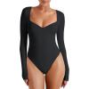 imageREORIA Womens Trendy Sexy Sweetheart Neck Double Lined Layering Long Sleeve Body suit Going Out Bodysuits TopsDeep Grey