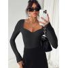 imageREORIA Womens Trendy Sexy Sweetheart Neck Double Lined Layering Long Sleeve Body suit Going Out Bodysuits TopsDeep Grey