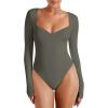 imageREORIA Womens Trendy Sexy Sweetheart Neck Double Lined Layering Long Sleeve Body suit Going Out Bodysuits TopsGrey Green