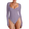 imageREORIA Womens Trendy Sexy Sweetheart Neck Double Lined Layering Long Sleeve Body suit Going Out Bodysuits TopsHazy Lilac