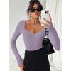 imageREORIA Womens Trendy Sexy Sweetheart Neck Double Lined Layering Long Sleeve Body suit Going Out Bodysuits TopsHazy Lilac