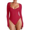 imageREORIA Womens Trendy Sexy Sweetheart Neck Double Lined Layering Long Sleeve Body suit Going Out Bodysuits TopsRed
