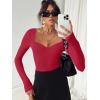 imageREORIA Womens Trendy Sexy Sweetheart Neck Double Lined Layering Long Sleeve Body suit Going Out Bodysuits TopsRed