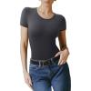 imageREORIA Double Lined Basic Bodysuits Short Sleeve Body Suits Trendy Summer Outfits Tops for Women 2025Dark Shadow