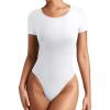 imageREORIA Double Lined Basic Bodysuits Short Sleeve Body Suits Trendy Summer Outfits Tops for Women 2025White