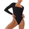 imageREORIA Womens Long Sleeve Square Neck Double Layer Sexy Bodysuit 2025 FallWinter Designer CollectionBlack