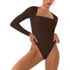 imageREORIA Womens Long Sleeve Square Neck Double Layer Sexy Bodysuit 2025 FallWinter Designer CollectionCocoa