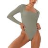 imageREORIA Womens Long Sleeve Square Neck Double Layer Sexy Bodysuit 2025 FallWinter Designer CollectionGrayish Green