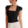 imageREORIA Womens Scoop Neck Cap Sleeve Sexy Lace Bodysuits Tops 2024 SpringSummer Designer CollectionJet Black