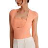 imageREORIA Womens Scoop Neck Cap Sleeve Sexy Lace Bodysuits Tops 2024 SpringSummer Designer CollectionPeach Nectar