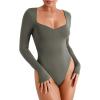 imageREORIA Womens Trendy Sexy Sweetheart Neck Double Lined Layering Long Sleeve Body suit Going Out Bodysuits TopsGrey Green