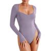 imageREORIA Womens Trendy Sexy Sweetheart Neck Double Lined Layering Long Sleeve Body suit Going Out Bodysuits TopsHazy Lilac