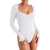 imageREORIA Womens Trendy Sexy Sweetheart Neck Double Lined Layering Long Sleeve Body suit Going Out Bodysuits TopsWhite