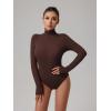 imageREORIA Womens Basic Long Sleeve Ribbed Turtleneck Leotard Stretchy Bodysuit Tops Jumpsuits02coffee