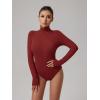 imageREORIA Womens Basic Long Sleeve Ribbed Turtleneck Leotard Stretchy Bodysuit Tops Jumpsuits04maroon Red