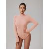 imageREORIA Womens Basic Long Sleeve Ribbed Turtleneck Leotard Stretchy Bodysuit Tops Jumpsuits09pink