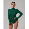 imageREORIA Womens Basic Long Sleeve Ribbed Turtleneck Leotard Stretchy Bodysuit Tops JumpsuitsArmy Green