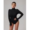 imageREORIA Womens Basic Long Sleeve Ribbed Turtleneck Leotard Stretchy Bodysuit Tops JumpsuitsBlack