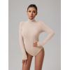 imageREORIA Womens Basic Long Sleeve Ribbed Turtleneck Leotard Stretchy Bodysuit Tops JumpsuitsNude
