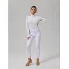 imageREORIA Womens Basic Long Sleeve Ribbed Turtleneck Leotard Stretchy Bodysuit Tops JumpsuitsWhite