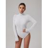 imageREORIA Womens Basic Long Sleeve Ribbed Turtleneck Leotard Stretchy Bodysuit Tops JumpsuitsWhite