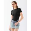 imageREORIA Womens Crew Neck Short Sleeve Thong Bodysuits Double Lined Comfy Slim T Shirt TopsBlack