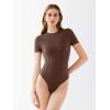 imageREORIA Womens Crew Neck Short Sleeve Thong Bodysuits Double Lined Comfy Slim T Shirt TopsBrown