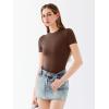 imageREORIA Womens Crew Neck Short Sleeve Thong Bodysuits Double Lined Comfy Slim T Shirt TopsBrown