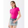 imageREORIA Womens Crew Neck Short Sleeve Thong Bodysuits Double Lined Comfy Slim T Shirt TopsHot Pink