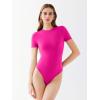 imageREORIA Womens Crew Neck Short Sleeve Thong Bodysuits Double Lined Comfy Slim T Shirt TopsHot Pink
