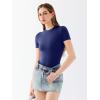 imageREORIA Womens Crew Neck Short Sleeve Thong Bodysuits Double Lined Comfy Slim T Shirt TopsNavy Blue