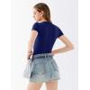 imageREORIA Womens Crew Neck Short Sleeve Thong Bodysuits Double Lined Comfy Slim T Shirt TopsNavy Blue