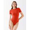 imageREORIA Womens Crew Neck Short Sleeve Thong Bodysuits Double Lined Comfy Slim T Shirt TopsRed
