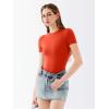 imageREORIA Womens Crew Neck Short Sleeve Thong Bodysuits Double Lined Comfy Slim T Shirt TopsRed
