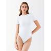 imageREORIA Womens Crew Neck Short Sleeve Thong Bodysuits Double Lined Comfy Slim T Shirt TopsWhite