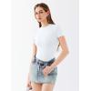 imageREORIA Womens Crew Neck Short Sleeve Thong Bodysuits Double Lined Comfy Slim T Shirt TopsWhite