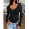 imageREORIA Womens Long Sleeve Bodysuits Basic V Neck Slim Comfy Lightweight Layering Going Out Tops Fall Winter OutfitsBlack