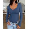 imageREORIA Womens Long Sleeve Bodysuits Basic V Neck Slim Comfy Lightweight Layering Going Out Tops Fall Winter OutfitsBlue