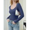 imageREORIA Womens Long Sleeve Bodysuits Basic V Neck Slim Comfy Lightweight Layering Going Out Tops Fall Winter OutfitsBlue